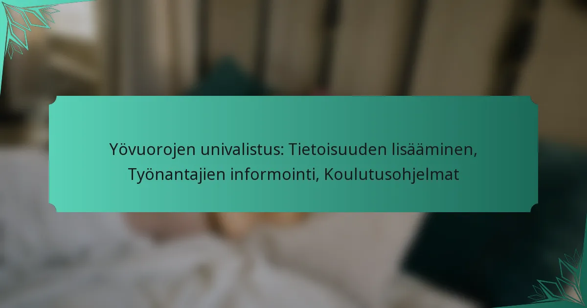 Yövuorojen univalistus: Tietoisuuden lisääminen, Työnantajien informointi, Koulutusohjelmat