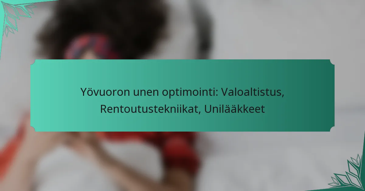 Yövuoron unen optimointi: Valoaltistus, Rentoutustekniikat, Unilääkkeet
