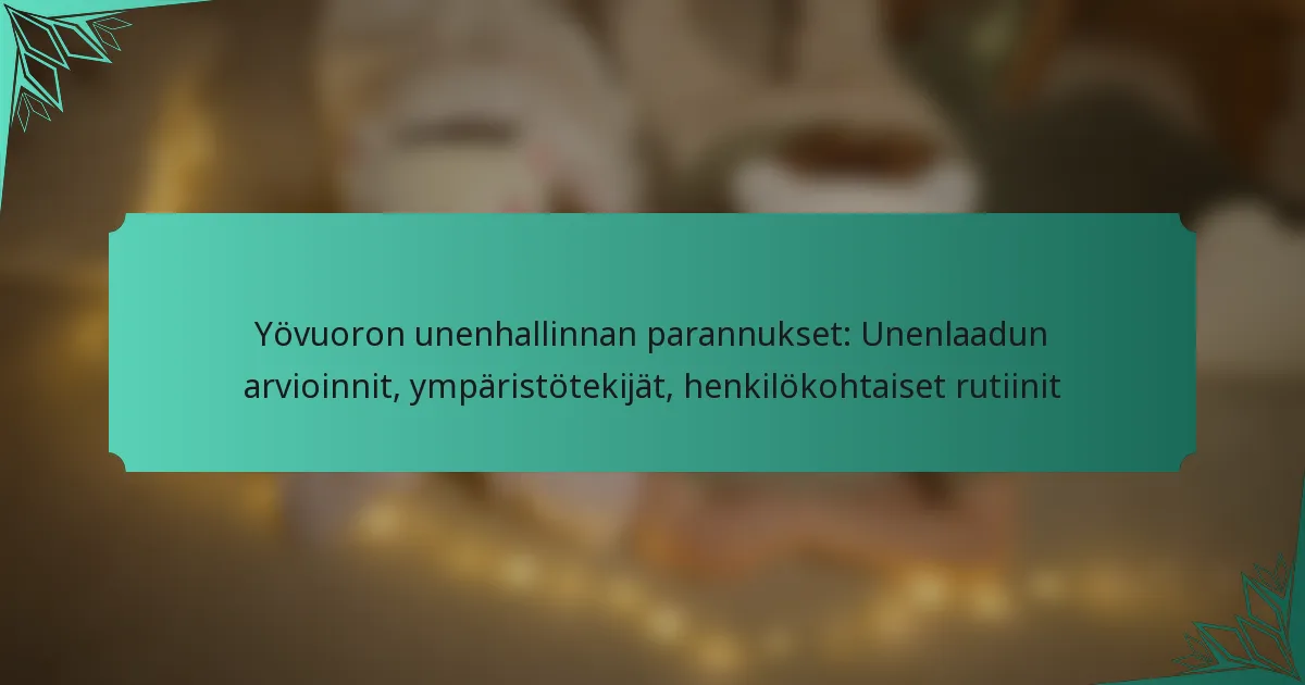 Yövuoron unenhallinnan parannukset: Unenlaadun arvioinnit, ympäristötekijät, henkilökohtaiset rutiinit