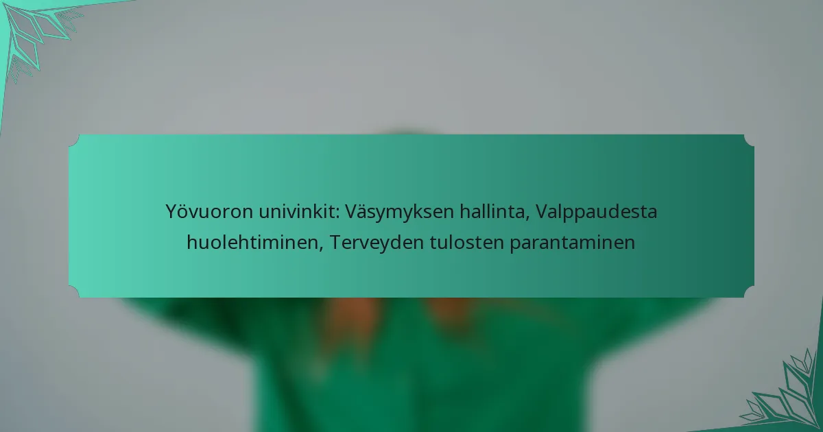 Yövuoron univinkit: Väsymyksen hallinta, Valppaudesta huolehtiminen, Terveyden tulosten parantaminen